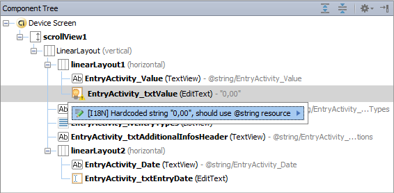 Der Component Tree mit Hinweistext Der Component Tree mit Hinweistext